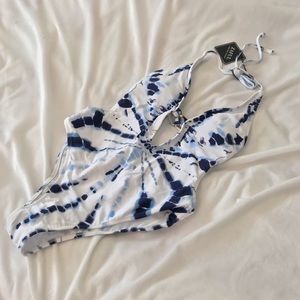 Zaful Blue and White Tie-Dye One Piece Swimsuit